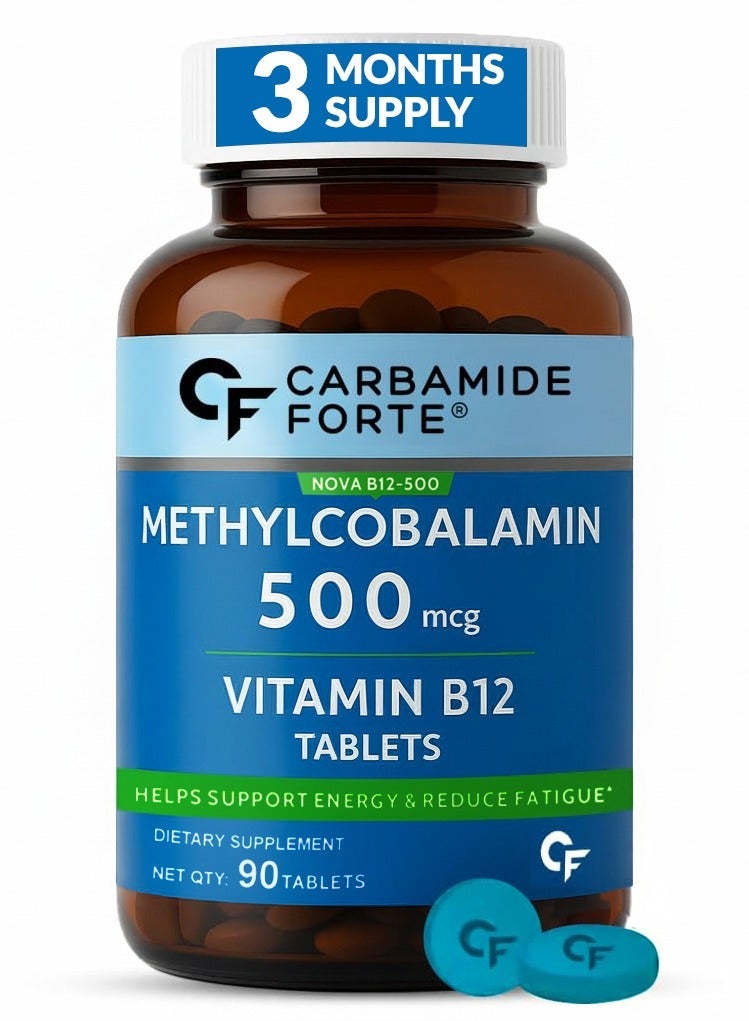 Carbamide Forte Vitamin B12 Tablets 500mcg - Active Form of Methylcobalamin B12 Supplement for Men & Women - 90 Veg Tablets - Image 1